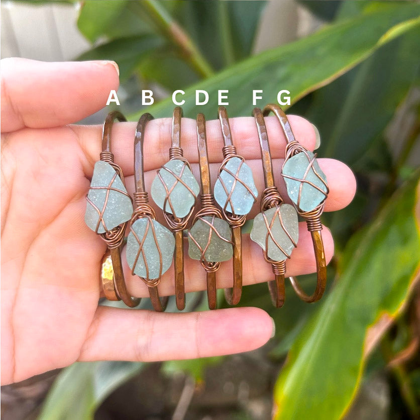 Copper Cuffs - Seafoam Seaglass