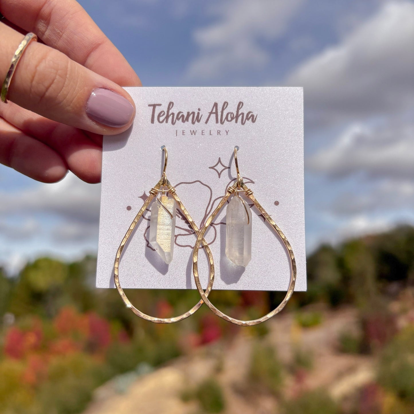 Earrings - 14K Gold Filled with White Quartz