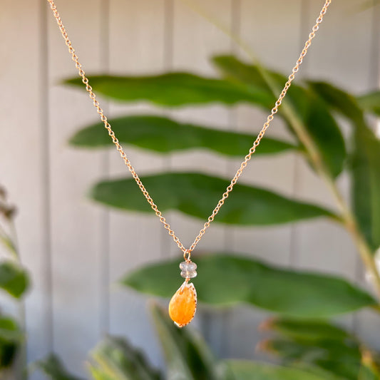 Necklace 14k Rose Gold Filled Chain - Cowrey Shell + Labradorite