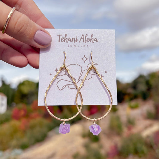 Earrings - 14K Gold Filled with Amethyst Nugget