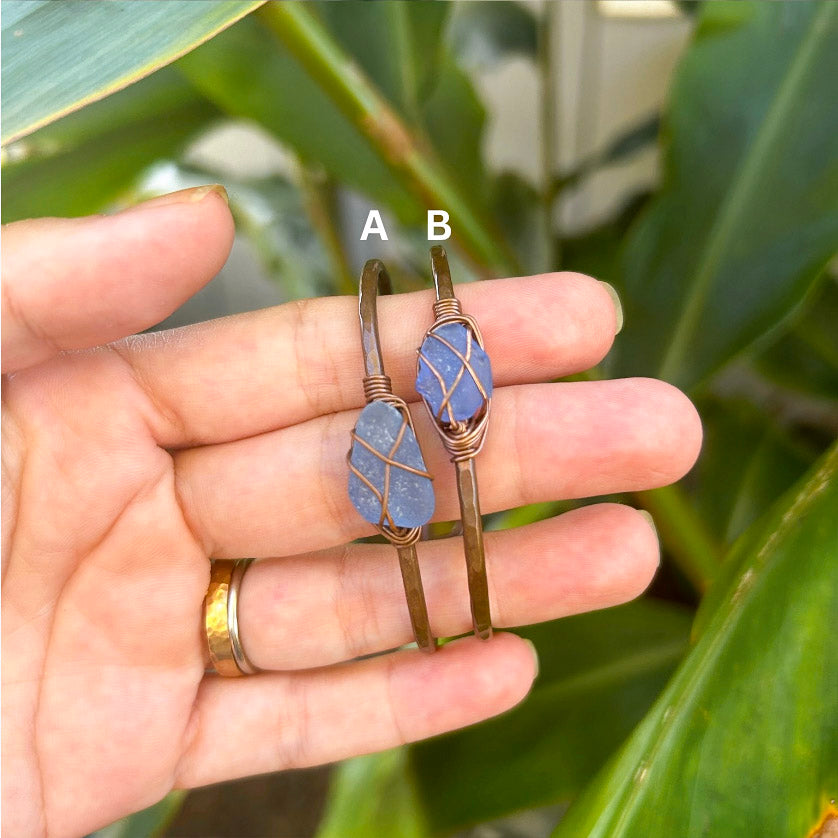 Copper Cuffs - Cobalt Seaglass