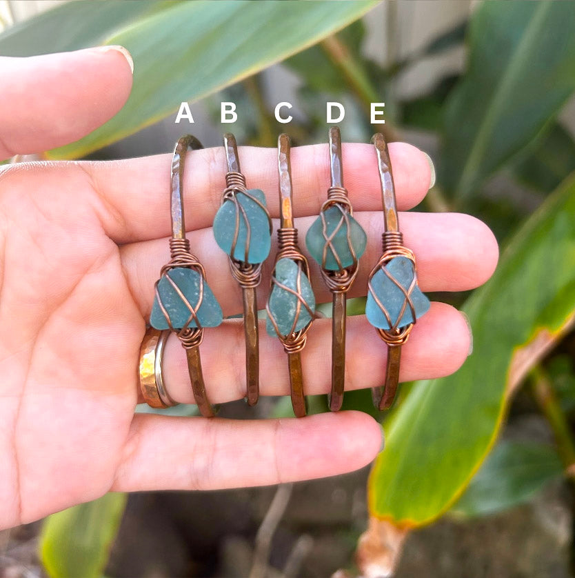 Copper Cuffs - Aqua Seaglass