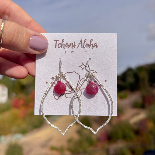 Earrings - Sterling Silver with Ruby Teardrop