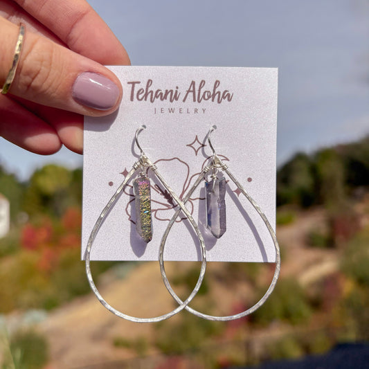 Earrings - Sterling Silver with Peacock Quartz