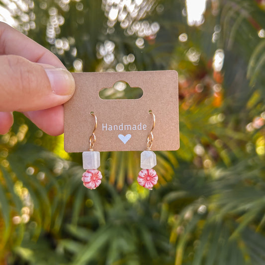 Tiny Earrings - Moonstone Flowers