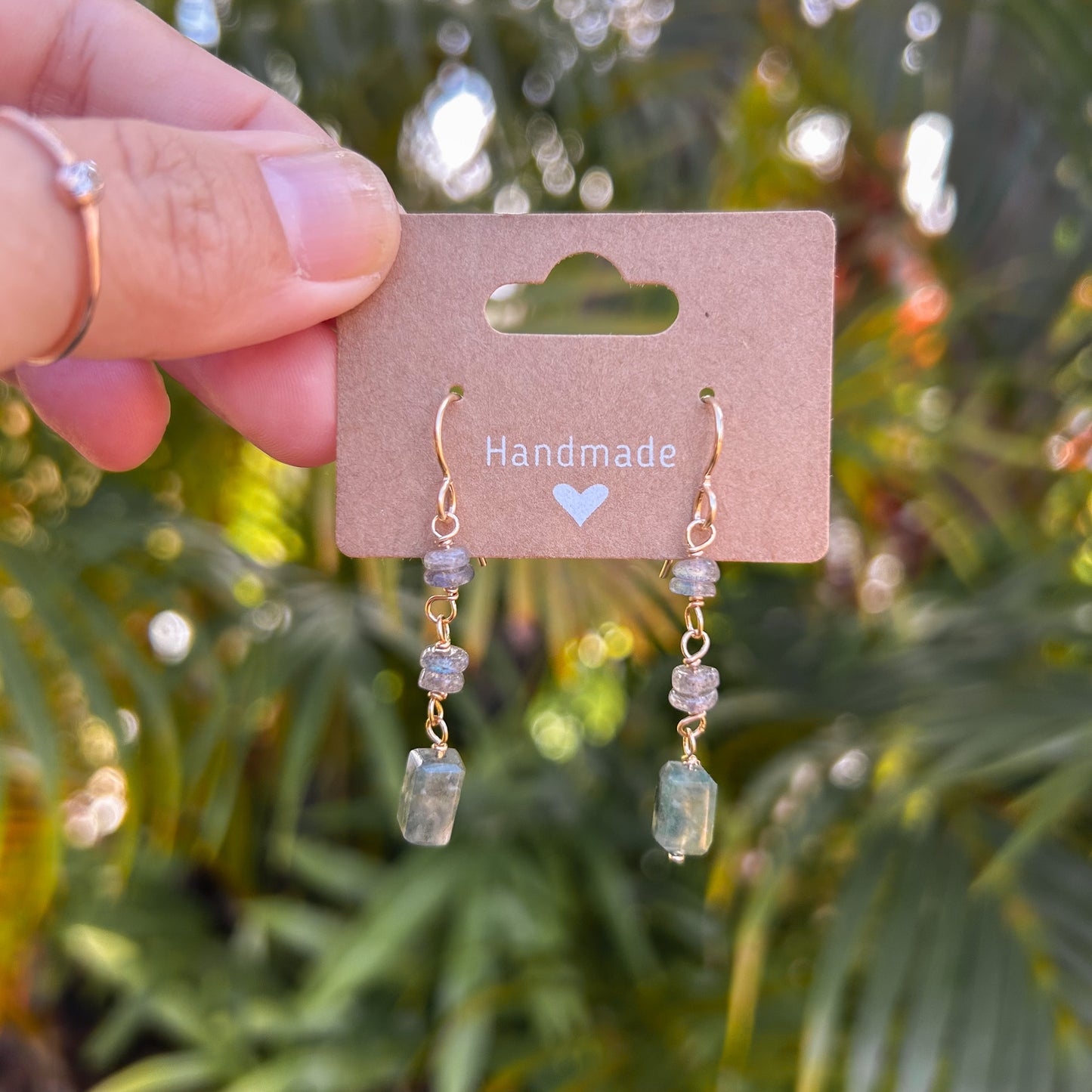 Tiny Earrings - Labradorite with Moss Agate